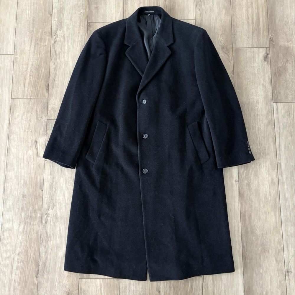 Lauren Ralph Lauren Mens Cashmere Blend Black Long Coat‎ Size 48R Italy